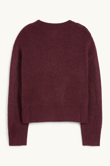 Damen - Strickjacke - gerippt - bordeaux