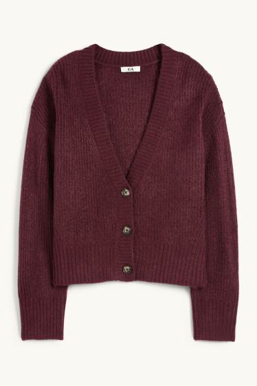 Damen - Strickjacke - gerippt - bordeaux