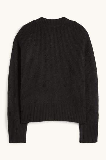 Damen - Strickjacke - gerippt - schwarz