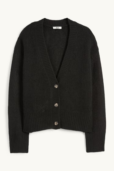 Damen - Strickjacke - gerippt - schwarz