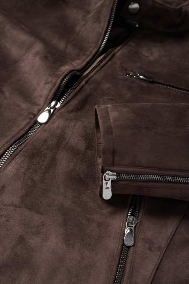 Heren - Bikerjack - imitatiesuède - donkerbruin