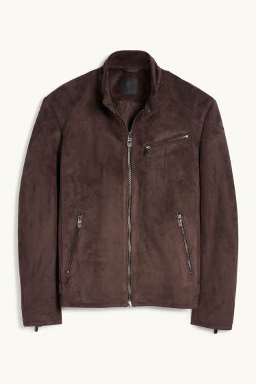 Heren - Bikerjack - imitatiesuède - donkerbruin
