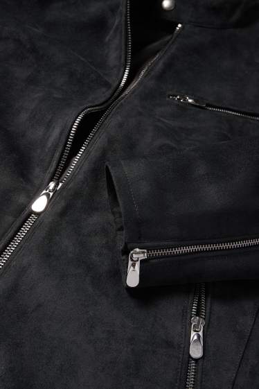 Herren - Bikerjacke - Velourslederimitat - schwarz