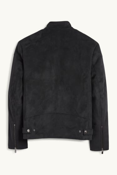 Herren - Bikerjacke - Velourslederimitat - schwarz