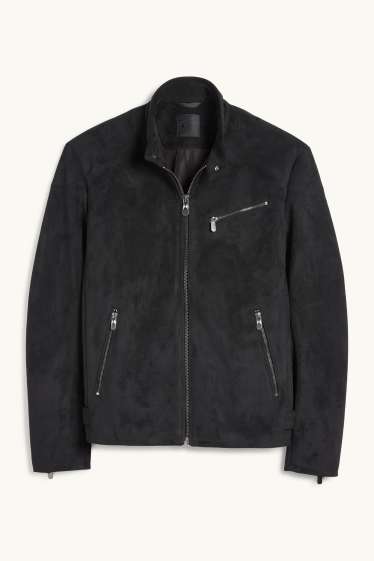 Herren - Bikerjacke - Velourslederimitat - schwarz