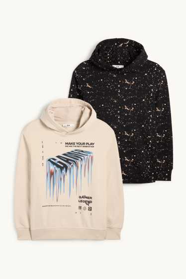Enfants garçons - Lot de 2 - jeux vidéo - sweat à capuche - beige clair
