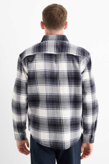 Heren - Flanellen overhemd - relaxed fit - kent - geruit - donkerblauw