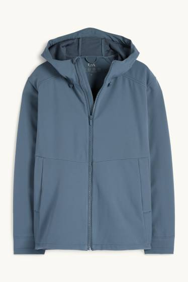 Men - Softshell jacket with hood - water-repellent - 4 Way Stretch - blue