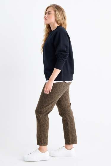 Femei - Mom jeans - talie înaltă - LYCRA® - imprimeu de leopard - denim-maro