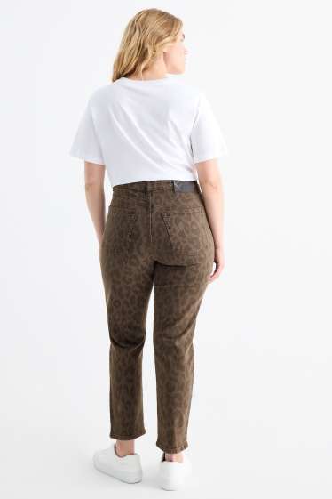 Femei - Mom jeans - talie înaltă - LYCRA® - imprimeu de leopard - denim-maro