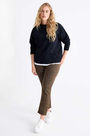 Femei - Mom jeans - talie înaltă - LYCRA® - imprimeu de leopard - denim-maro