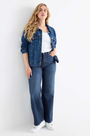 Women - Wide leg jeans - high waist - blue denim