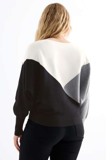 Damen - Pullover - gerippt - schwarz / weiß