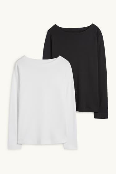 Damen - Multipack 2er - Langarmshirt - schwarz / weiß