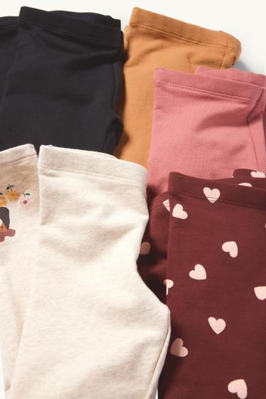 Kinder Mädchen - Multipack 5er - Hund, Katze und Herz - Thermoleggings - hellbeige