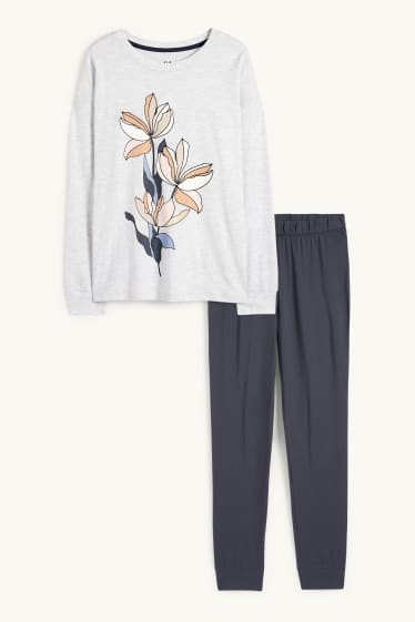 Damen - Pyjama - hellgrau-melange