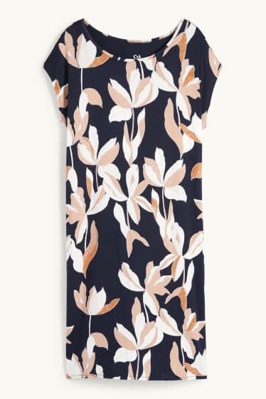Dames - Nachthemd - gebloemd - donkerblauw
