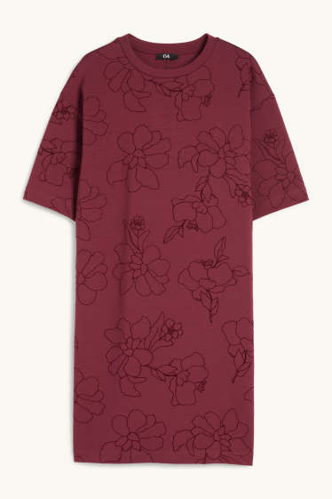 Women - T-shirt dress - floral - bordeaux
