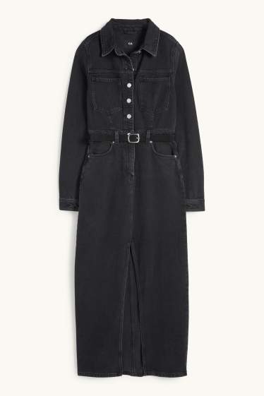 Women - Denim shirt dress with belt - denim-dark gray