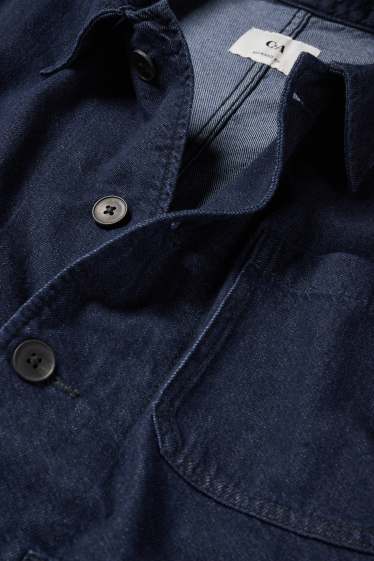 Pánské - Džínová košilová bunda - relaxed fit - kent - džíny - tmavomodré