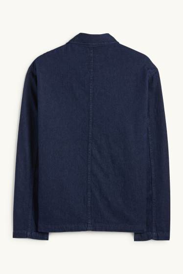 Pánské - Džínová košilová bunda - relaxed fit - kent - džíny - tmavomodré