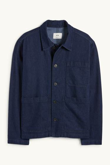 Pánské - Džínová košilová bunda - relaxed fit - kent - džíny - tmavomodré