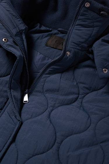 Damen - Steppmantel mit Kapuze - dunkelblau