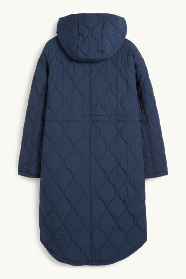 Damen - Steppmantel mit Kapuze - dunkelblau