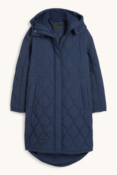 Damen - Steppmantel mit Kapuze - dunkelblau