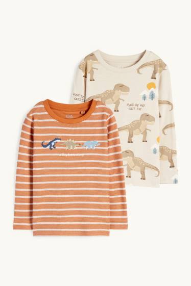 Kinderen: jongens - Set van 2 - dino - longsleeve - oranje