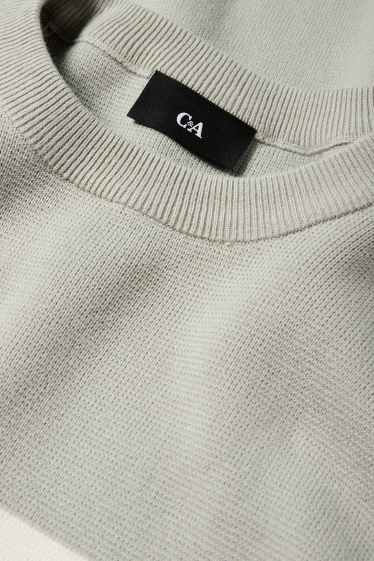 Men - Jumper - striped - textured - mint green