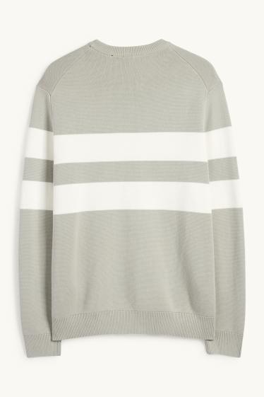 Men - Jumper - striped - textured - mint green