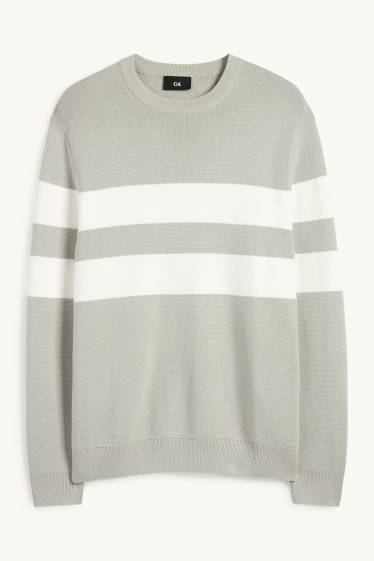 Men - Jumper - striped - textured - mint green