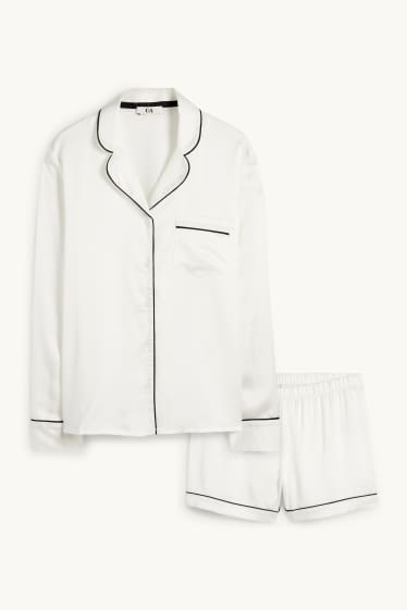 Dames - Pyjama van satijn - crème wit