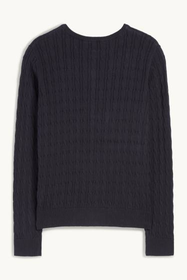 Children Girls - Cardigan - cable knit pattern - black