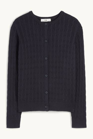 Children Girls - Cardigan - cable knit pattern - black
