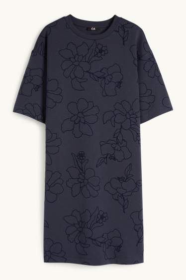 Women - T-shirt dress - floral - dark blue