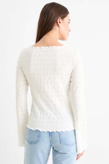 Dona - Samarreta de màniga llarga - de punt de niu d'abella - blanc