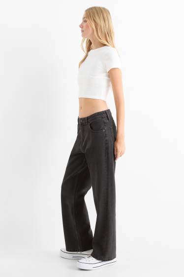 Damen - Baggy Jeans - Mid Waist - dunkeljeansgrau