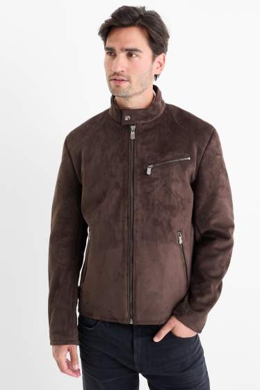 Heren - Bikerjack - imitatiesuède - donkerbruin