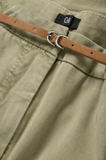 Damen - Stoffhose mit Gürtel - High Waist - Barrel Leg - khaki