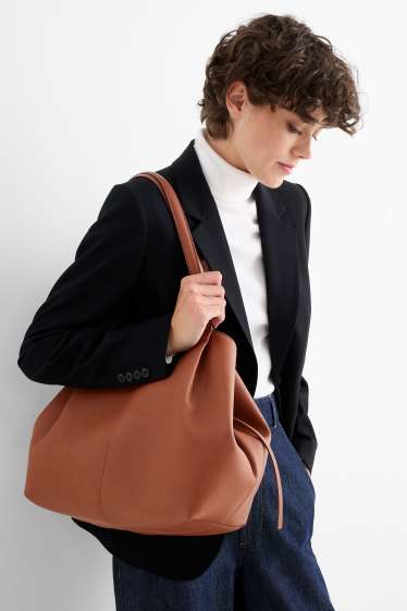 Damen - Großer Shopper - Lederimitat - braun