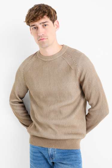 Herren - Pullover - gerippt - beige