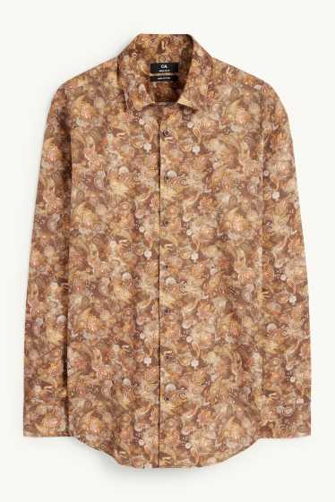 Bărbați - Cămașă office - regular fit - guler Kent - cu model - maro deschis