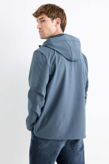 Men - Softshell jacket with hood - water-repellent - 4 Way Stretch - blue