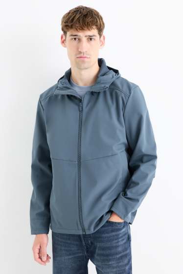 Men - Softshell jacket with hood - water-repellent - 4 Way Stretch - blue