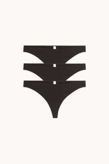 Damen - Multipack 3er - String - schwarz