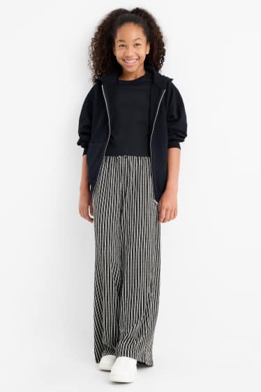 Enfants filles - Pantalon en jersey - Palazzo - à rayures - texturé - noir / blanc
