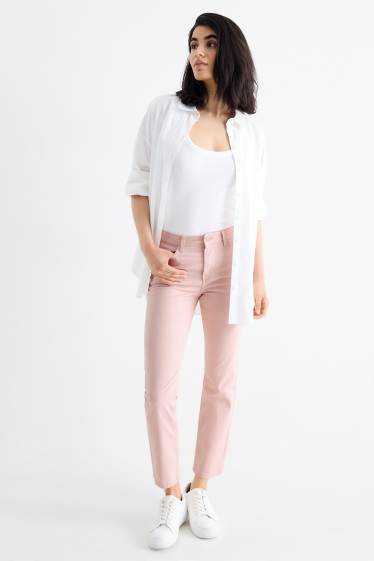 Dames - Pantalon - high waist - slim fit - roze