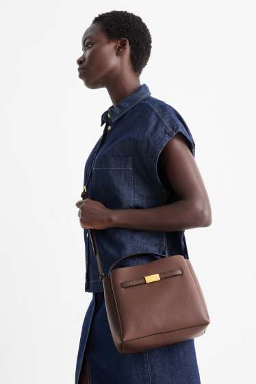 Femmes - Sac à bandoulière - matière synthétique - marron foncé